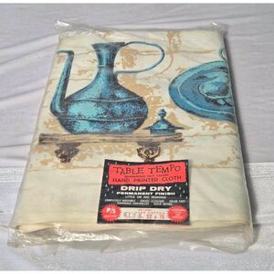 VTG Table Tempo Hand Printed Rustic Tuscan Farmhouse Tablecloth